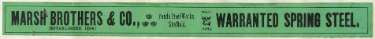 Label for warranted spring steel, Marsh Brothers and Co. [Ltd., steel manufacturers], Ponds Steel Works, [Shude Lane], Sheffield