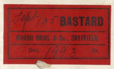 Label for bastard, Marsh Brothers and Co. [Ltd., steel manufacturers, Ponds Steel Works, Shude Lane], Sheffield, c.1895
