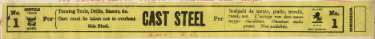 Label for cast steel No. 1, turning tools, drills, razors etc., [Marsh Brothers and Co. Ltd., steel manufacturers, Ponds Steel Works, Shude Lane, Sheffield], c.1898