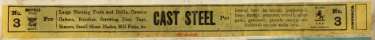 Label for cast steel, No. 3, Large turning tools and drills, circular cutters, punches, screwing dies, taps, rimers, small shear blades, mill picks etc., [Marsh Brothers and Co. Ltd., Ponds Steel Works, Shude Lane, Sheffield], c.1898