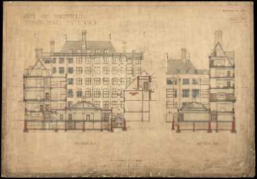 City of Sheffield, Town Hall extension - sections AA and BB