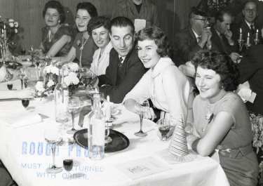 Sanderson Brothers and Newbould, steel manufacturers. Staff Christmas party at Kenwood Hall Hotel (latterly Hotel St. George and Mercure Sheffield Kenwood Hall and Spa), Kenwood Road, Nether Edge