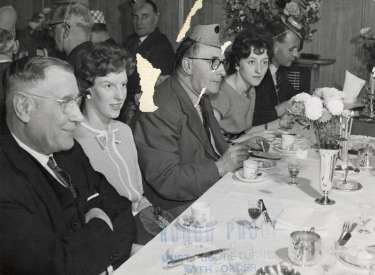 Sanderson Brothers and Newbould, steel manufacturers. Staff Christmas party at Kenwood Hall Hotel (latterly Hotel St. George and Mercure Sheffield Kenwood Hall and Spa), Kenwood Road, Nether Edge