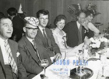 Sanderson Brothers and Newbould, steel manufacturers. Staff Christmas party at Kenwood Hall Hotel (latterly Hotel St. George and Mercure Sheffield Kenwood Hall and Spa), Kenwood Road, Nether Edge