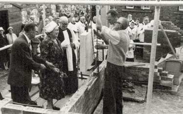 Laying of foundation stone by Mrs Norah Boot JP and outdoor ceremony for new Parish Hall, All Saints C. of E. Church, Ecclesall Road South