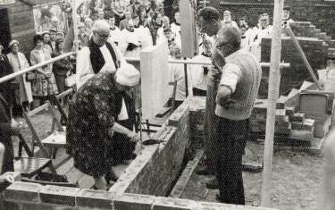 Laying of foundation stone by Mrs Norah Boot JP and outdoor ceremony for new Parish Hall, All Saints C. of E. Church, Ecclesall Road South