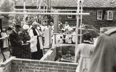Laying of foundation stone by Mrs Norah Boot JP and outdoor ceremony for new Parish Hall, All Saints C. of E. Church, Ecclesall Road South