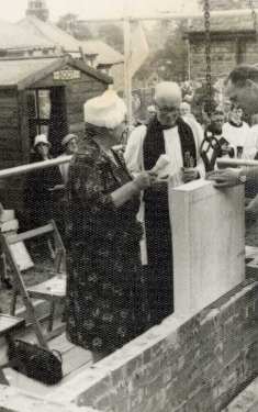 Laying of foundation stone by Mrs Norah Boot JP and outdoor ceremony for new Parish Hall, All Saints C. of E. Church, Ecclesall Road South