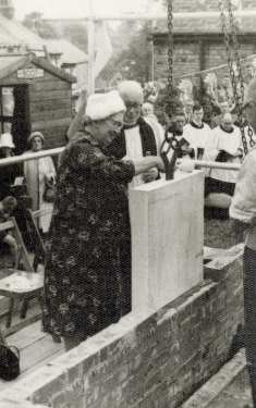 Laying of foundation stone by Mrs Norah Boot JP and outdoor ceremony for new Parish Hall, All Saints C. of E. Church, Ecclesall Road South