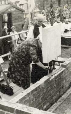 Laying of foundation stone by Mrs Norah Boot JP and outdoor ceremony for new Parish Hall, All Saints C. of E. Church, Ecclesall Road South