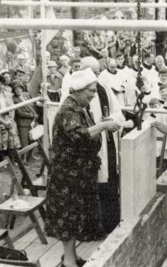 Laying of foundation stone by Mrs Norah Boot JP and outdoor ceremony for new Parish Hall, All Saints C. of E. Church, Ecclesall Road South