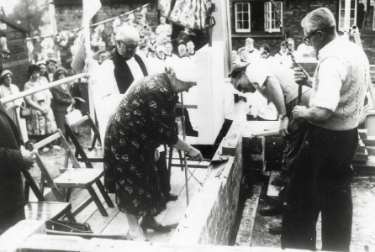 Laying of foundation stone by Mrs Norah Boot JP and outdoor ceremony for new Parish Hall, All Saints C. of E. Church, Ecclesall Road South