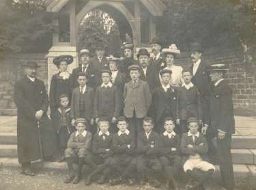 Church group, next to the lych gate, All Saints C. of E. Church, Ecclesall Road South, c.1900