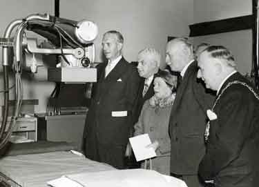 Possible opening of new X-Ray Department, City General Hospital (latterly Northern General Hospital) showing (centre) Miss E. K. Abbott, consultant radiologist from New Zealand and (right) the Lord Mayor Aldeman Alfred Vernon Wolstenholme, c. 1960