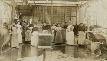Old laundry, City General Hospital (later known as the Northern General Hospital), Fir Vale showing Mrs Haywood, laundress and Miss Gillatt, checker