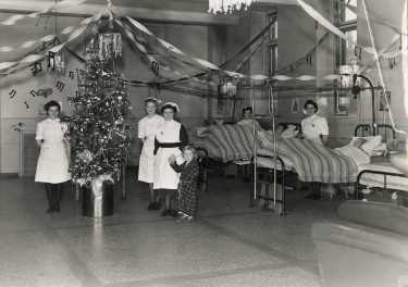 Children's ward at Christmas, possibly Royal Hospital, West Street