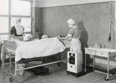 Nurses at patients' bedside, City General Hospital (later known as Northern General Hospital), Fir Vale, c.1940s