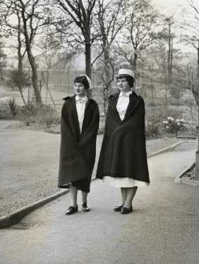 Nurses outside Nurses Home and tennis courts, City General Hospital (later known as Northern General Hospital), Fir Vale, c.1960s
