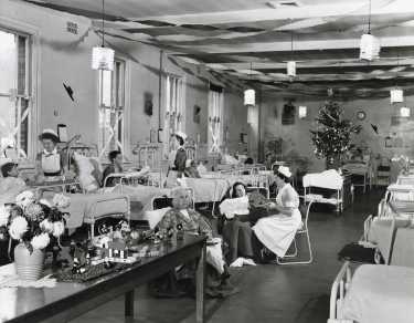 Christmas on the elderly womens' ward, City General Hospital (latterly the Northern General Hospital), Fir Vale 
