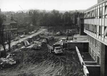 Demolition scenes on Durham Road (left) and Damer Street (top centre) for construction of extension to Sheffield Children's Hospital 