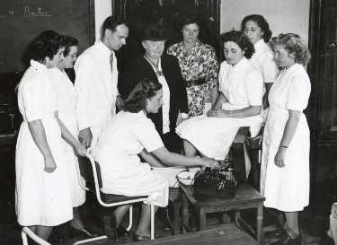 Lord Mayor, Councillor Mrs. Grace Tebbutt at the opening of the School of Physiotherapy, Westbourne [House], Collegiate Crescent