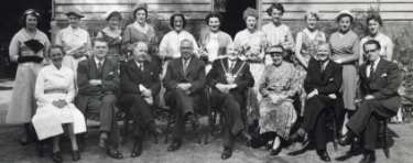 Event in the presence of the (4th right) Lord Mayor, Alderman Albert Ballard and (3rd right) Lady Mayoress, Mrs Ballard, School of Physiotherapy, Westbourne [House], Collegiate Crescent, c. 1957-58