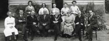 Event in the presence of the (4th right) Lord Mayor, Alderman Albert Ballard and (3rd right) Lady Mayoress, Mrs Ballard, School of Physiotherapy, Westbourne [House], Collegiate Crescent, c.1957-58