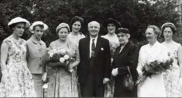 Lady Mayoress, Mrs Ballard (3rd right) and Lord Mayor, Alderman Albert Ballard, (5th right), School of Physiotherapy, Westbourne [House], Collegiate Crescent, c.1957-58