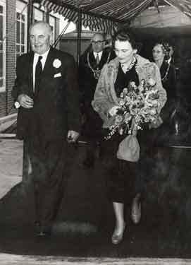 HRH Princess Alice, Duchess of Gloucester visiting the Charles Clifford Dental Hospital, Wellesley Road showing (back) Lord Mayor, Alderman Oliver Spencer Holmes and Lady Mayoress