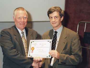 Clinical Audit Award presentation, Northern General Hospital, Fir Vale showing (left) H. B. Stokes (Bev Stokes), chairman of the Northern General Hospital NHS Trust