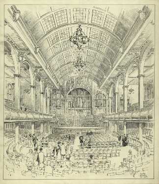 Drawing of interior of Victoria Hall, Norfolk Street