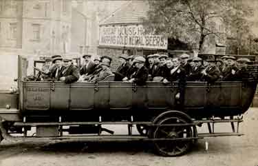 Charabanc operated by Birks Bros. of Woodhouse outside the Sheaf House Hotel, No. 329 Bramall Lane