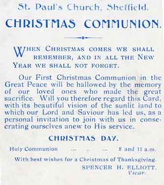 Message from the vicar of St. Paul's Church giving details of Christmas Communion services