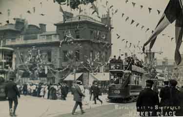 Market Place decorated for an unidentified royal visit