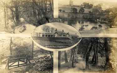 Composite postcard of Fulwood area showing Royal Hospital, Fulwood Annexe, Brookhouse Hill; Forge Dam and Whiteley Woods