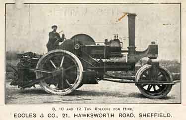 Advertising postcard, Eccles and Co., No. 21 Hawksworth Road for 8, 10 and 12 ton [steam} rollers for hire