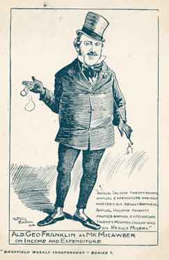 Alderman George Franklin (1853-1916) as Mr Micawber on income and expenditure, by Willis Eadon