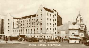 View from Barkers Pool of the Grand Hotel, Balm Green and (right) Cinema House, Fargate 