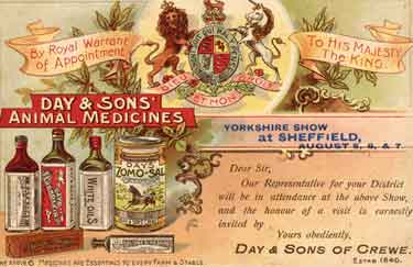 Advertisement for Day and Sons, animal medicines manufacturers, Crewe who were exhibiting at the Yorkshire Show, Sheffield, 5 - 7 August 19--