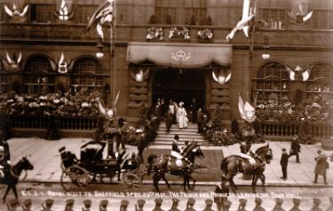 Royal visit of George and Mary, Prince and Princess of Wales (later King George V and Queen Mary) seen here leaving the Town Hall