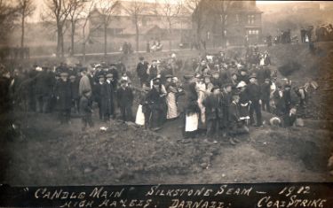 Digging for coal during the National Coal Strike, showing crowd at Candle Main, Silkstone Seam, possibly High Hazels Park