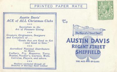 Advertising postcard for Austin Davis, christmas club organisers, Regent Street