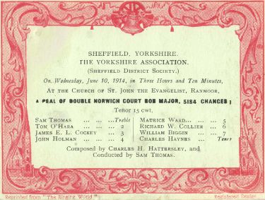 The Yorkshire Association, Sheffield District Society. Bell pealing at St. John C. of E. Church, Ranmoor Park Road