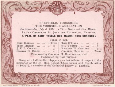 The Yorkshire Association, Sheffield District Society. Bell pealing at St.John C. of E. Church, Ranmoor Park Road