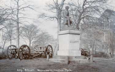 Monument to Ebenezer Elliott (1781 - 1849) the poet, Weston Park, along with the town guns