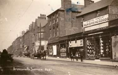 Attercliffe Road - showing No. 638 Horse and Jockey public house (licensee Henry Justice jnr.), Baltic Road, Central Saloon, hairdressers and Foster Brothers, outfitters