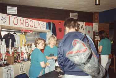 Tombola stall, Sheffield CAMRA (Campaign for Real Ale) Beer Festival, [held at the Students Union, Sheffield Polytechnic, Pond Street]