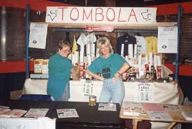 Tombola stall, Sheffield CAMRA (Campaign for Real Ale) Beer Festival, 1989, [held at the Students Union, Sheffield Polytechnic, Pond Street]