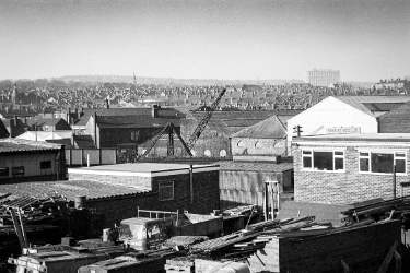 View over Heeley showing Charles Ross Ltd., constructional steel manufacturers, Heeley Bridge Engineering Works, No. 481 London Road, 1970s