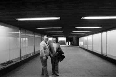 Underpass on Arundel Gate showing display cabinets on both sides